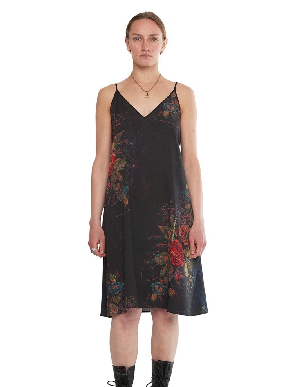 Gary Graham Black Floral Slip Dress, S, NWOT